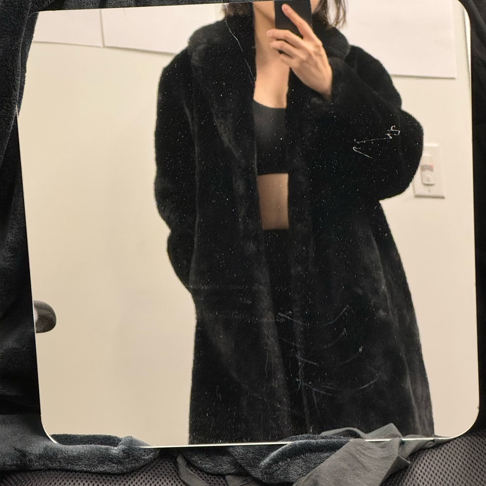 sandro fur coat black jacket warm winter authentic